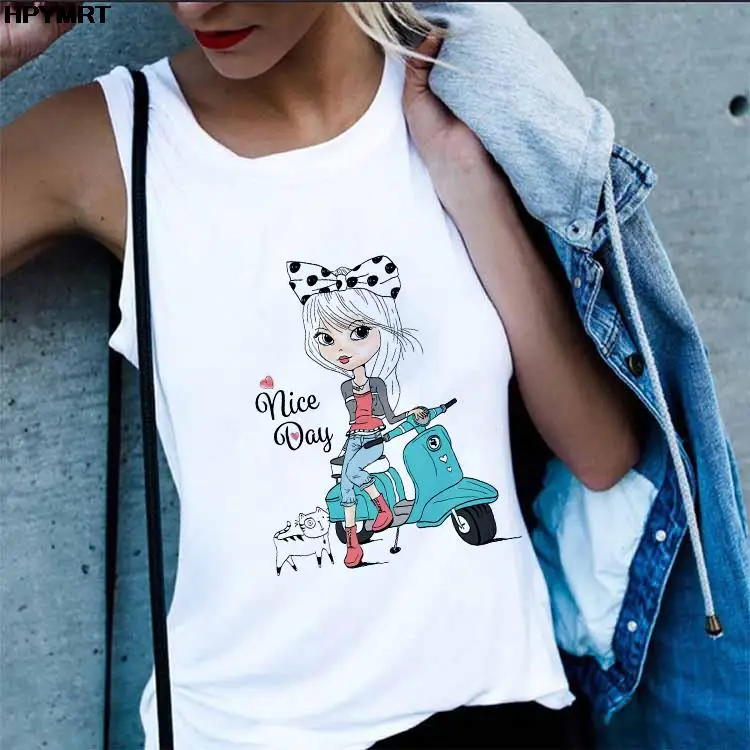 New Summer Harajuku roupas femininas Colete bonito menina Imprimir macio confortável Sem Mangas Camiseta Branca Kawaii Cartoon Graphics Tops