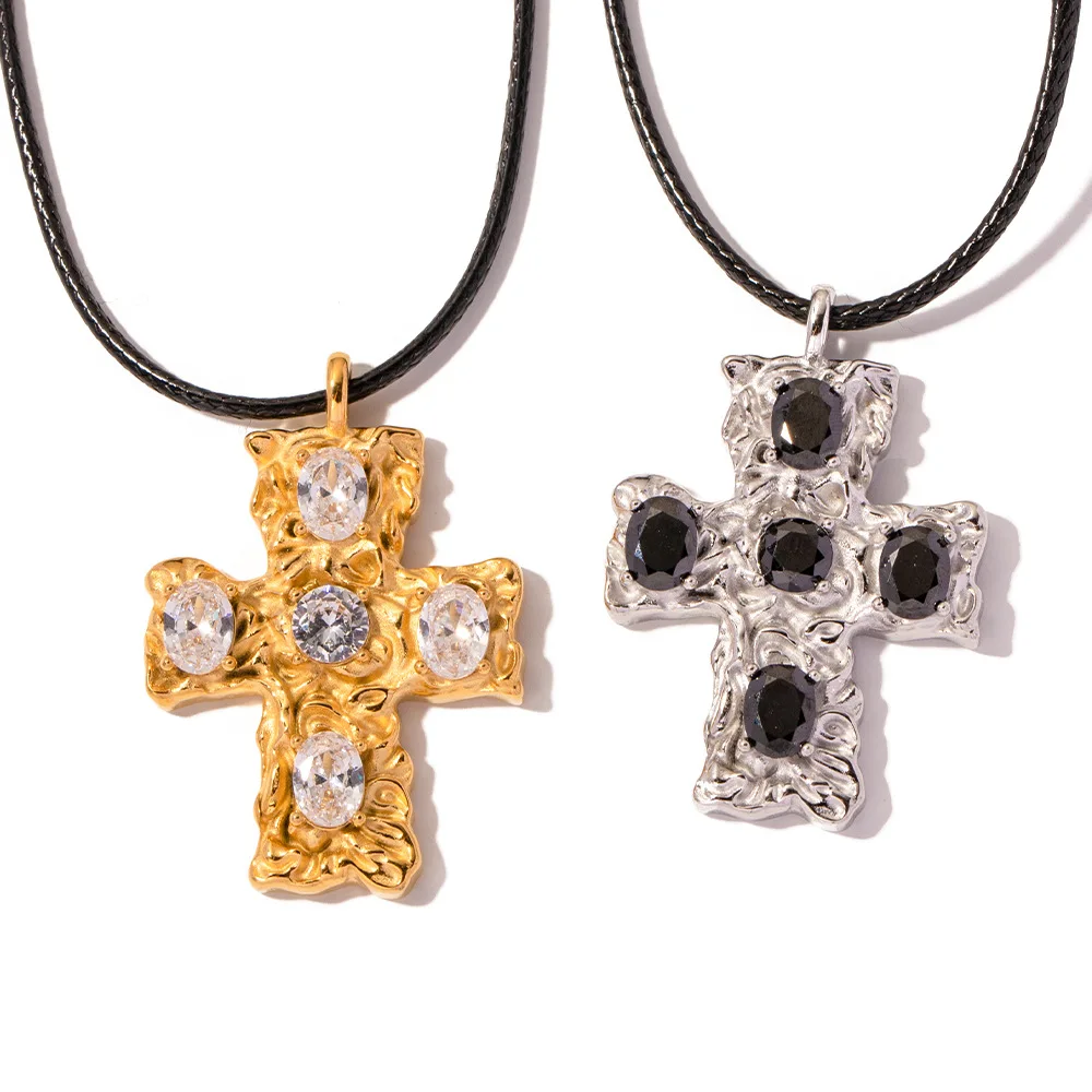 

Stainless Steel PVD 18K Gold Plated Tarnish Rhinestoned Cross Pendent Necklace For Woman Jewelry Wholesale 2023 Trendy