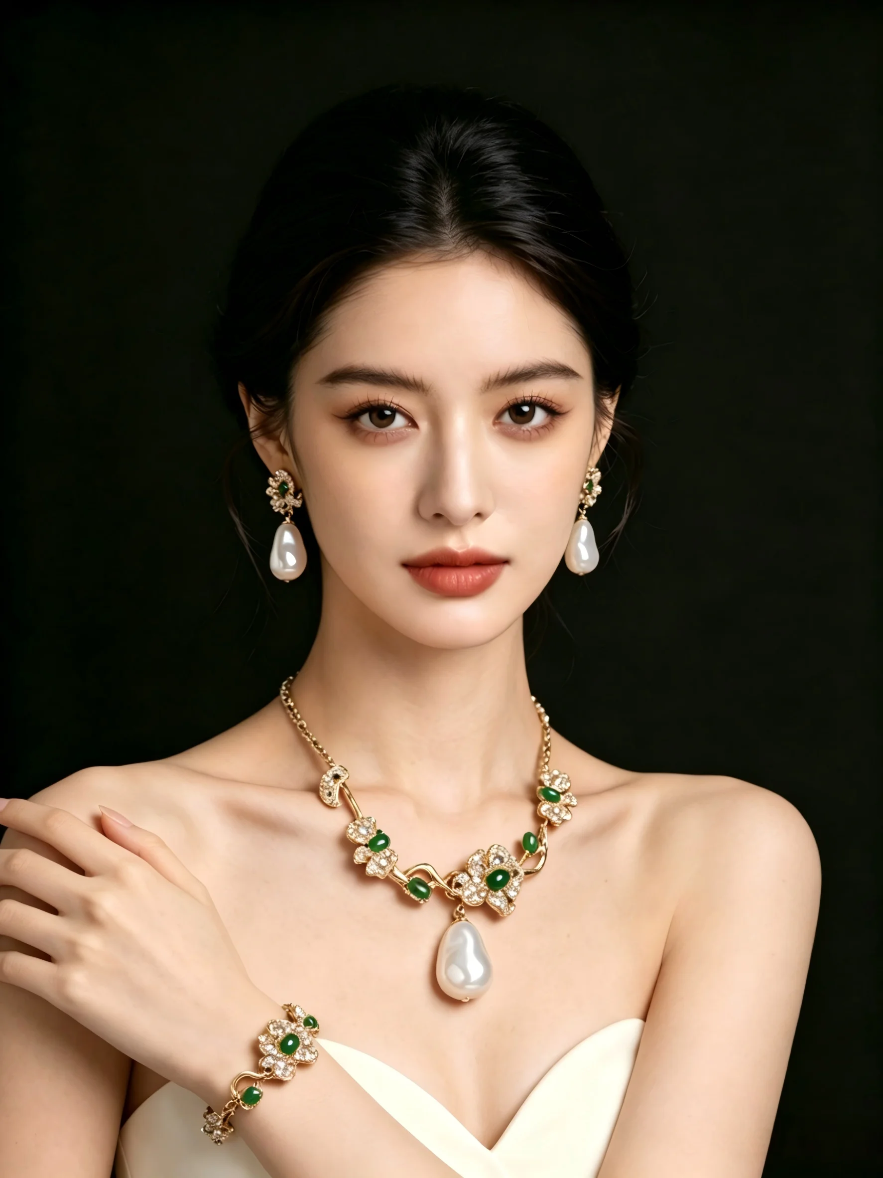 

Bold Stylish Leaf Necklace, Red & Green Zircon with Diamond & Pearl Pendant, Niche Luxury Clavicle Chain for Women