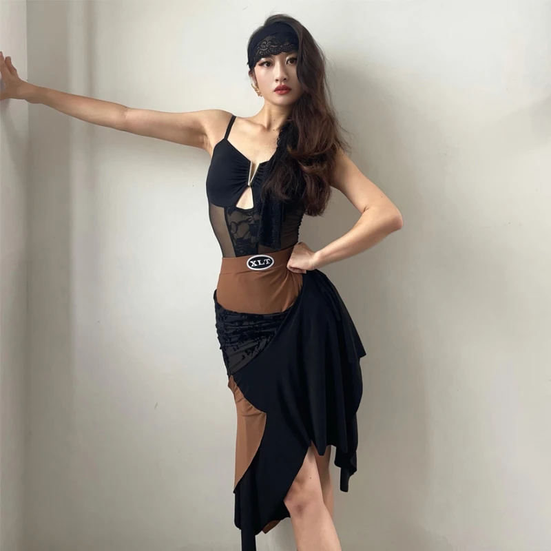 

Adults Practice Suits Women'S Latin Dance Costumes Sexy Cutout Top Irregular Skirts Female Stage Dancing Clothing SL10571