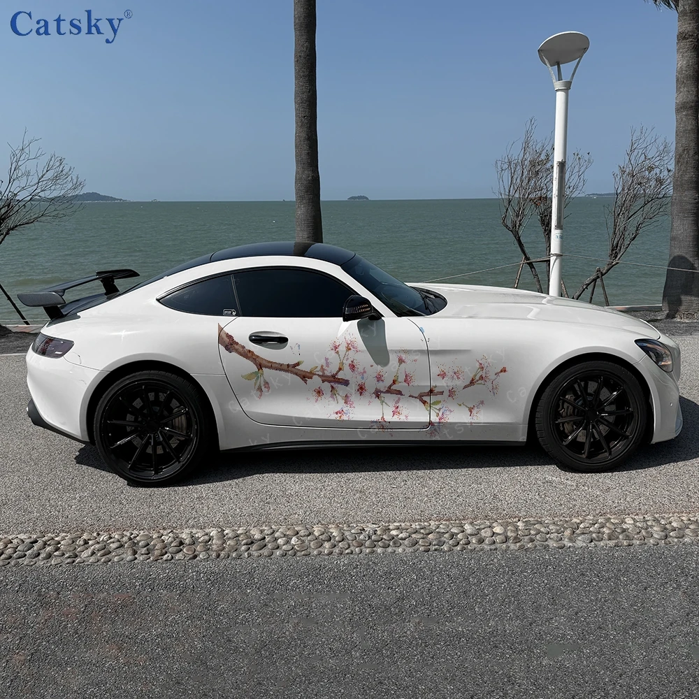 

Наклейки на боковые части автомобиля с розовыми цветами и бабочками, самоклеящиеся, из ПВХ, водонепроницаемые и устойчивые к царапинам, аксессуар для автомобиля, подарок.