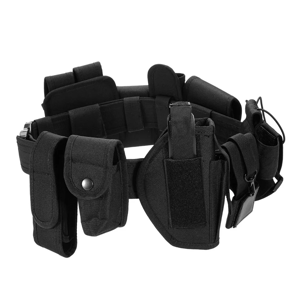 10-in-1 Tactical Duty Belt Gun Holster Flashlight Pouch EDC Tool Holder Set Utility Outdoor Hiking Hunting Training Waist Belt