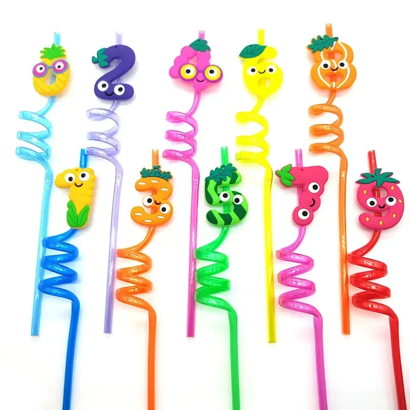 8pcs 26cm Reusable Spiral Plastic Straws Children's Numbers Word Recognition Toys Colorful Straws Party Decoration