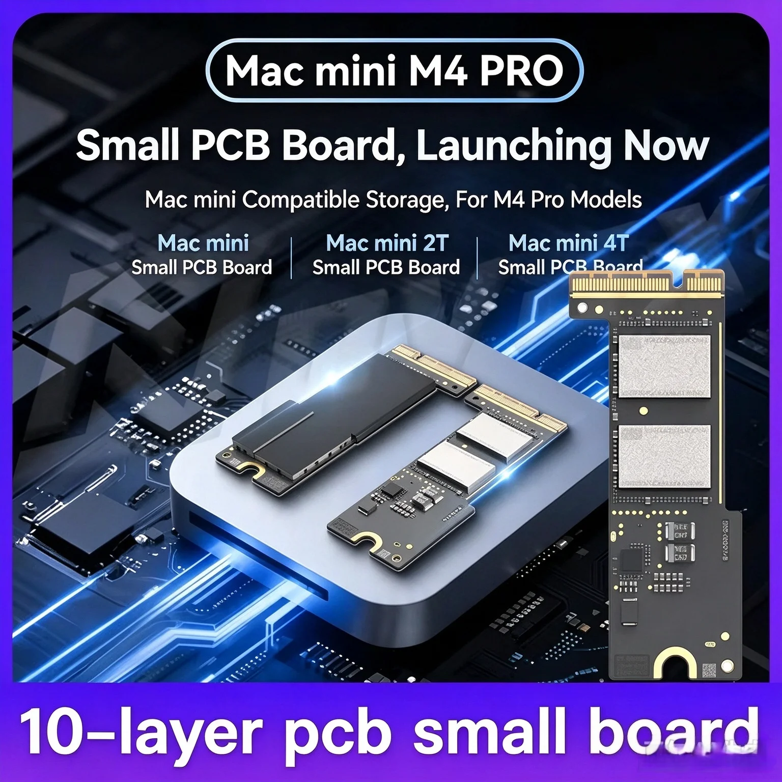 JCID MACmini M4Pro SSD 2TB/4TB Hard Disk Small Plate Assembly 10 Layer PCB Board M4PRO Expansion Special Hard Disk Small Plate