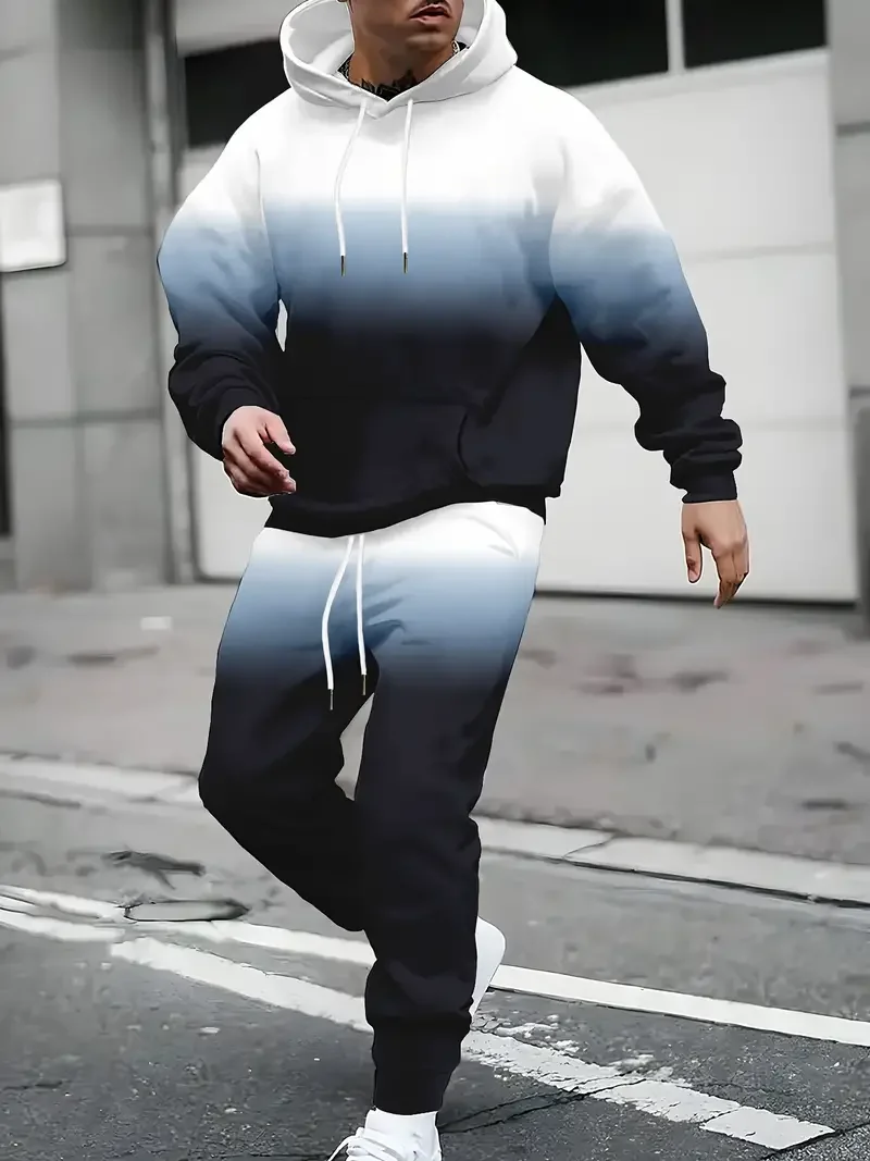 Traje con capucha con estampado 3D degradado para hombre, sudaderas con capucha, pantalones de chándal, conjunto de chándal de dos piezas a la moda informal, ropa para hombre