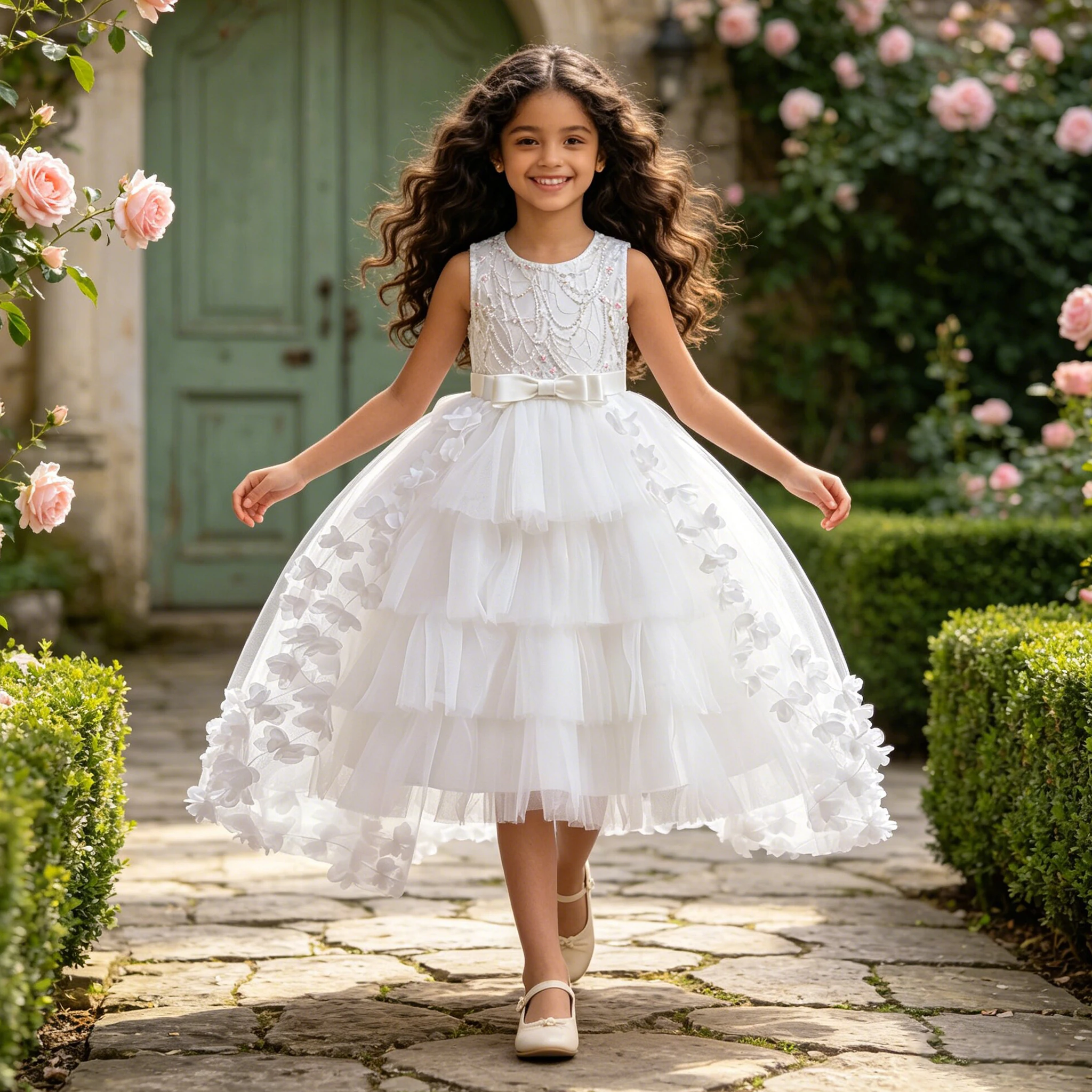 Sommer Schleppende Blume Party Mädchen Kleid Tüll Brautjungfern Hochzeit Prinzessin Kleider für Mädchen Geburtstag Abend Weihnachten Kostüme