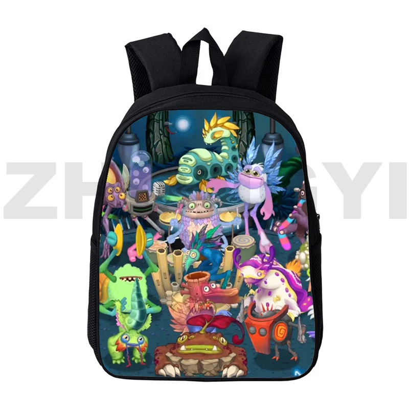 Mochilas 3D de dibujos animados para niñas y niños, juego divertido, My Singing Monsters, Harajuku, Preppy Primary Bookbag, 16 pulgadas