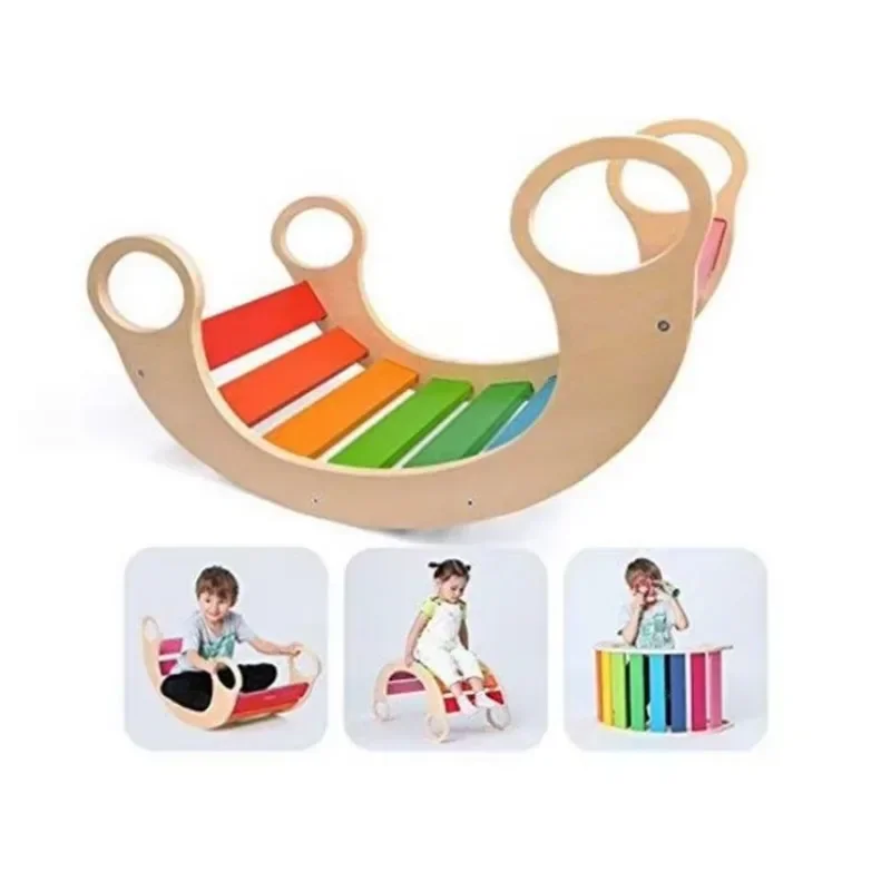 wooden climbing wobble baby toys kids seesaw indoor play gym colorful rocker pickler arch seesaw for kids