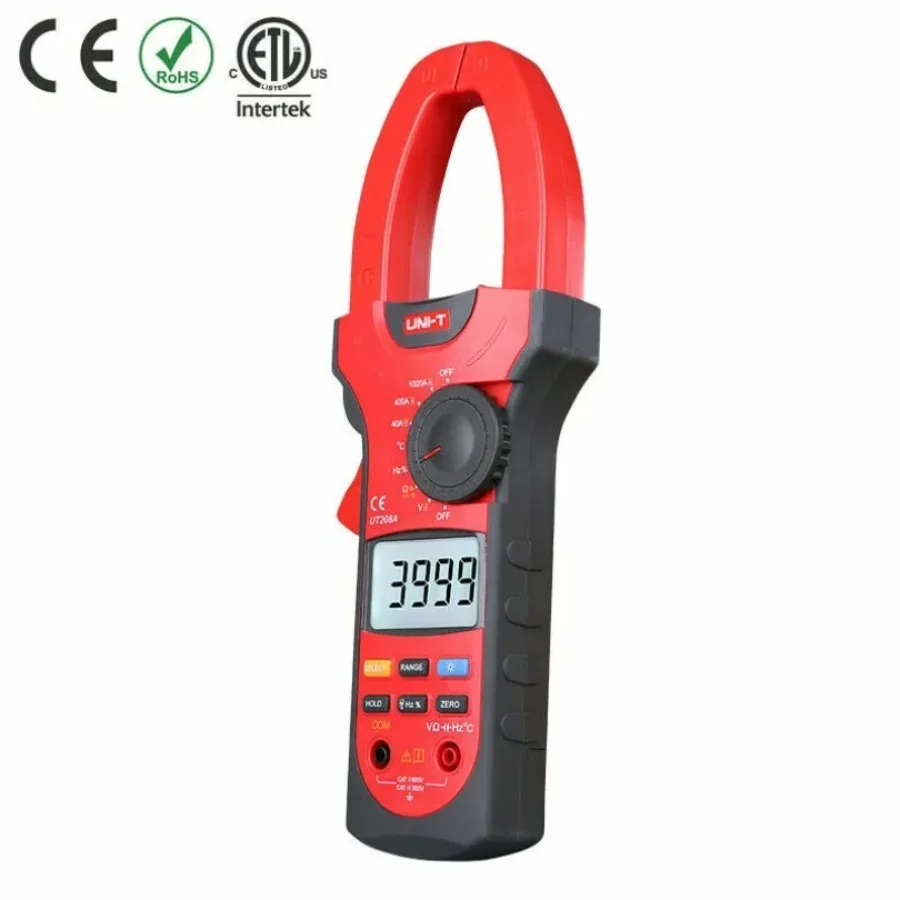 1PC NEW UNI-T UT208A AC DC Clamp Multimeter Auto Range Volt Amp Ohm Cap Hz Temp Teste In Stock Original Box#familitrade