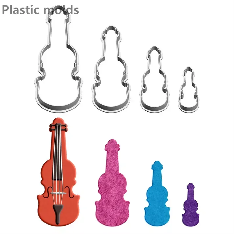 Four Specification Cartoon Symphony Musical Instruments Violin,Plastic Mold,Cake Fondant Tools,Cookie and Sushi Fruits Cutters