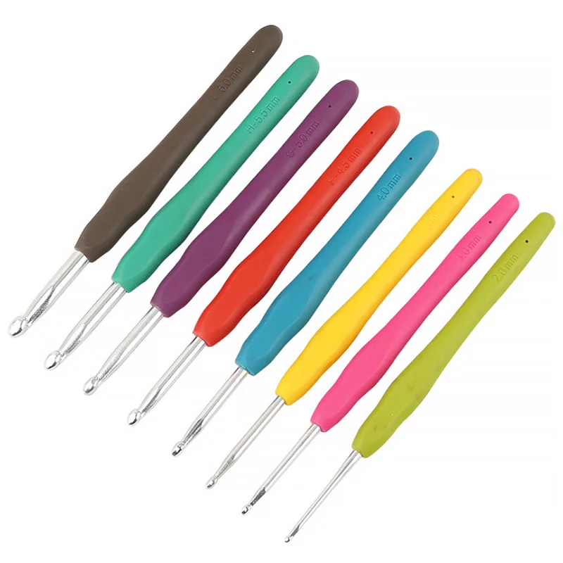 Aluminum Crochet Hook Plastic Handle Sewing Knitting Crocheting Needles DIY Yarn Sweater Weave Tools 2mm 3mm 4mm 5mm 6mm 7mm 8mm