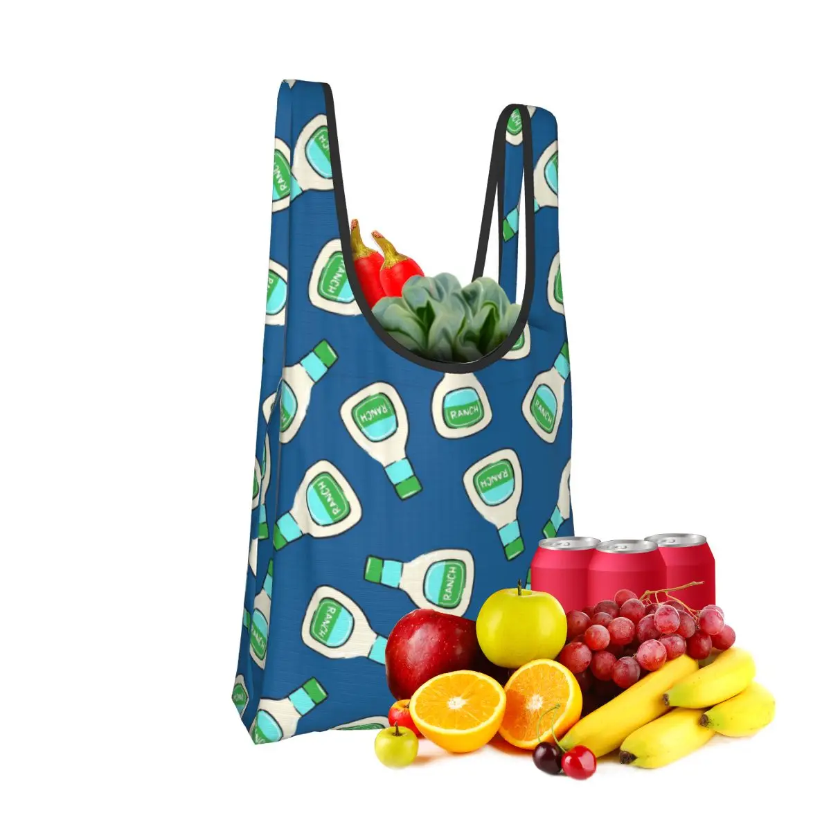 مزرعة - حقيبة تسوق لزجاجة تزيين السلطة (أزرق) حقائب حمل محمولة قابلة لإعادة الاستخدام حقيبة كتف للمتسوقين حقيبة يد للبقالة #3