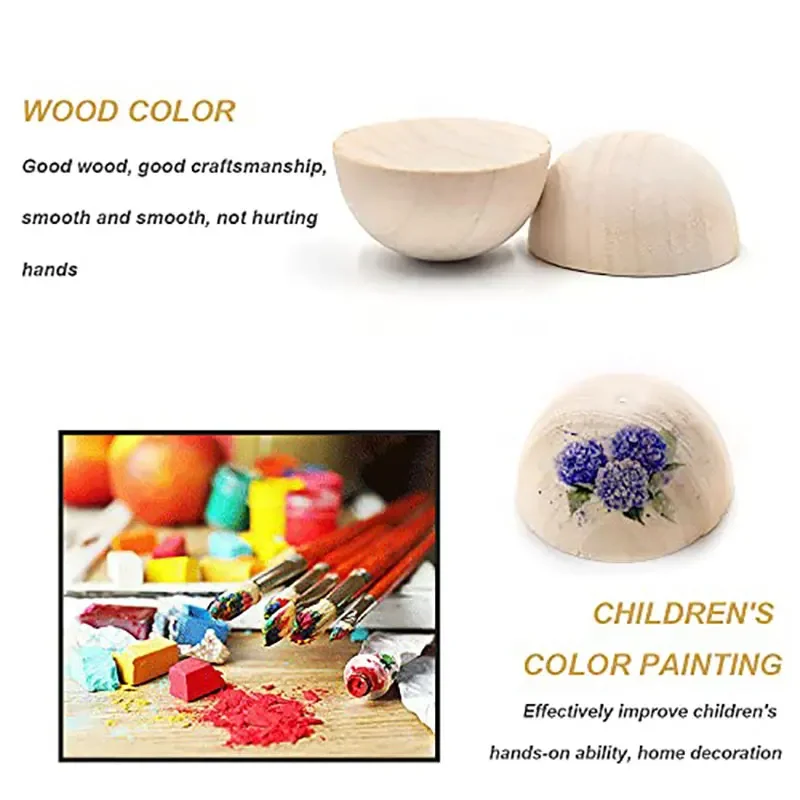 Half Wood Balls Bead Unfinished Natural Split Wood Beads Round Wood Balls Beads DIY Kids Arts and Craft Accessories Decoration