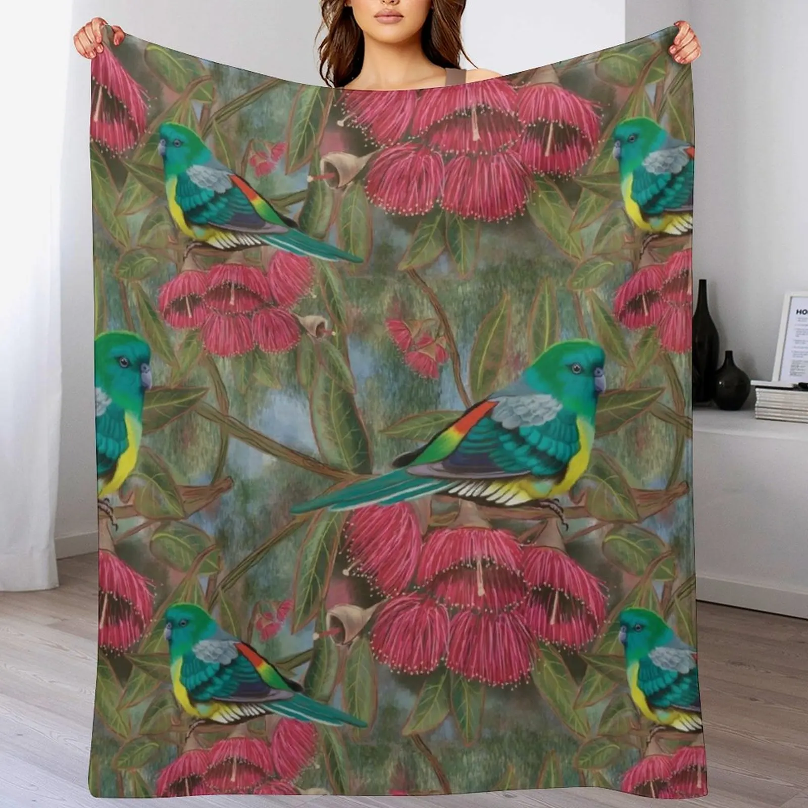 

Red Rumped Parrot amongst the Gum Blossoms Throw Blanket for sofa Thermals For Travel Luxury Thicken Blankets For Baby Blankets