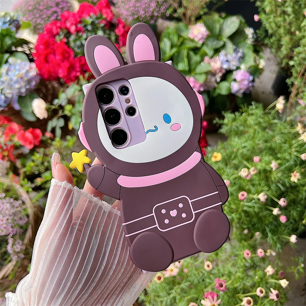 Cute Astronaut Bunny Star Wand Phone Case for S26 Ultra Cartoon Squishy Soft Silicone Cover for SamSung Galaxy S25 S24 S23 A57