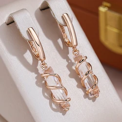 Square Long Zircon Spiral Dangle Earrings for Women 585 Gold Color Party Statement Jewelry Light Luxury Wedding Accessories