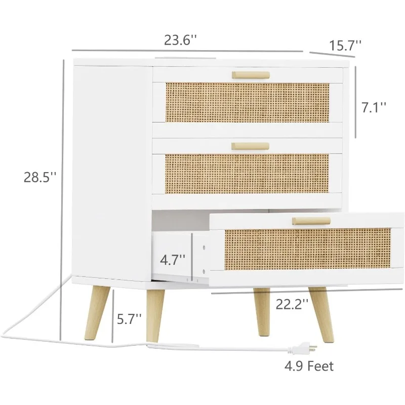 引き出し付き籐製ナイトスタンド,充電ステーション付きナイトスタンド,アクセント付きエンドテーブル,ベッドサイドテーブル