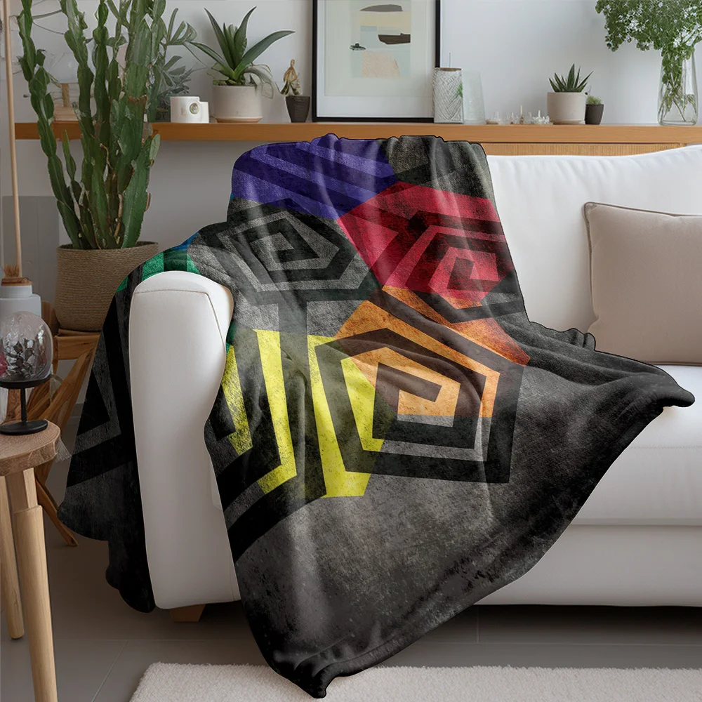 Geometric Hexagon Rainbow Colorful Abstract Print Throw Blanket for Sofa Bed Decoration Gift