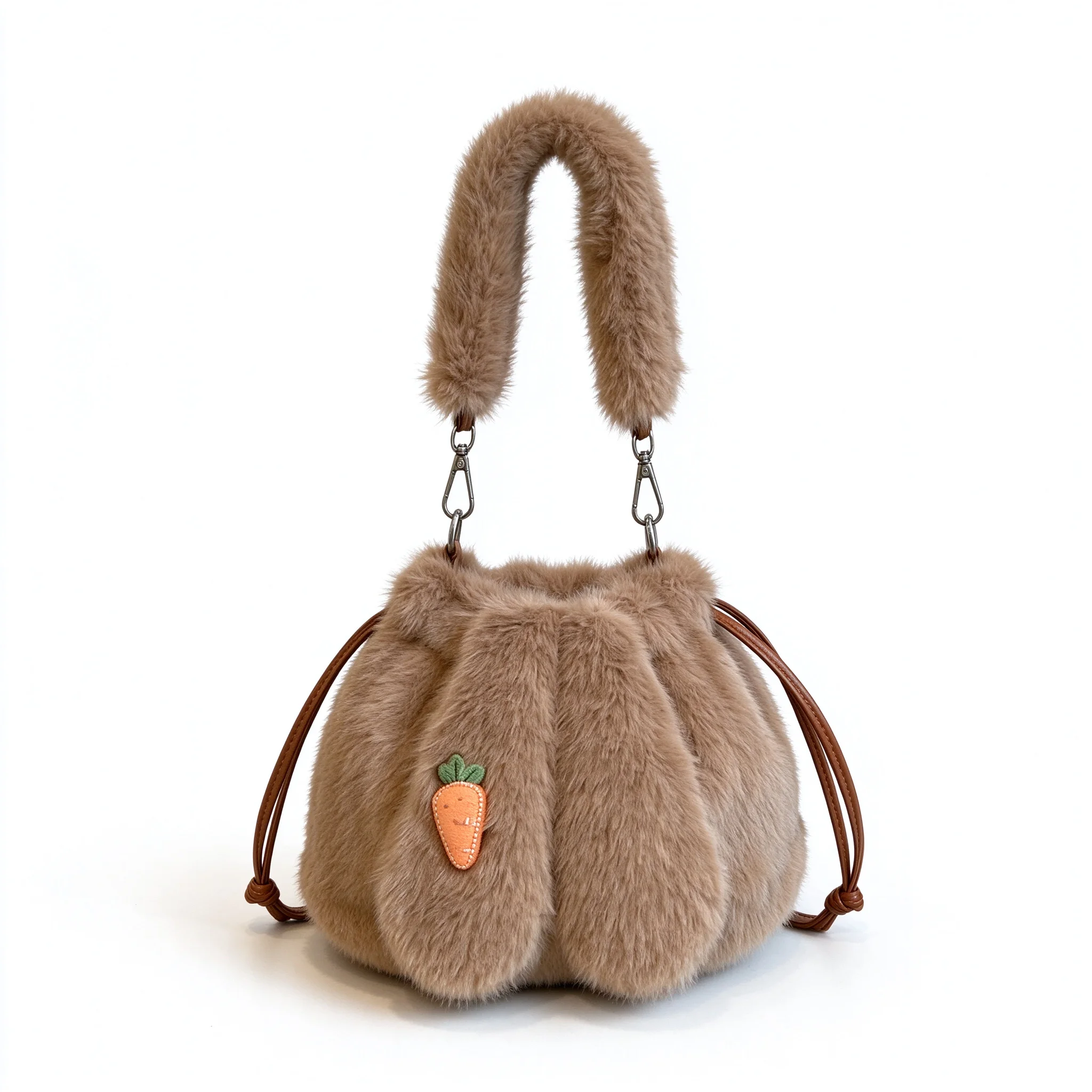 White Black Wine Red Khaki Coffee Brown Cute Plush Bunny Shoulder Bag Faux Fur Rabbit Handbag Carrot Embroidery Crossbody Purse