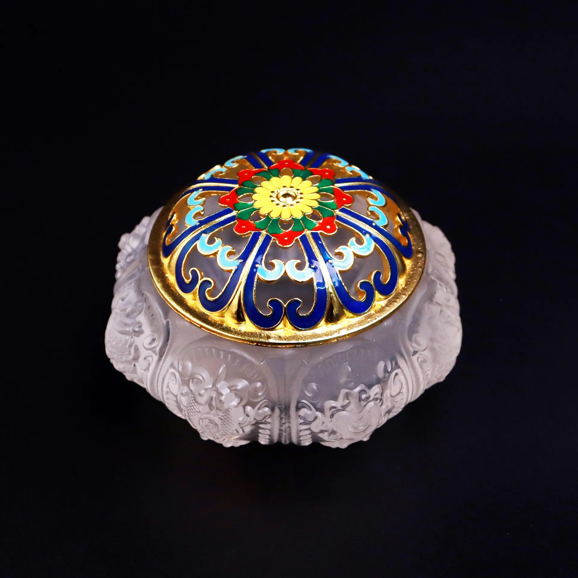 Liuli Glass Incense Burner Tea Room Creative Sandalwood Censer Eight Auspicious Pattern Incense Stick Holder Aroma Decor Craft