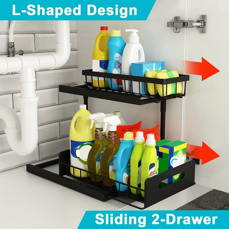 Under Sinks Organizer, Pull Out Cabinet Organizer 2 Tier Slide Out Sink Shelf Cabinet Storage Shelves