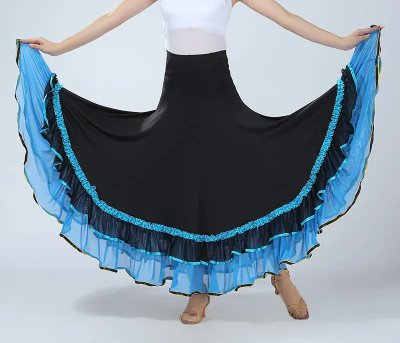 Falda de baile moderno con lentejuelas para mujer, faldas largas de baile Flamenco, Swing estándar, Vals, baile de salón español, Tango, ropa de escenario