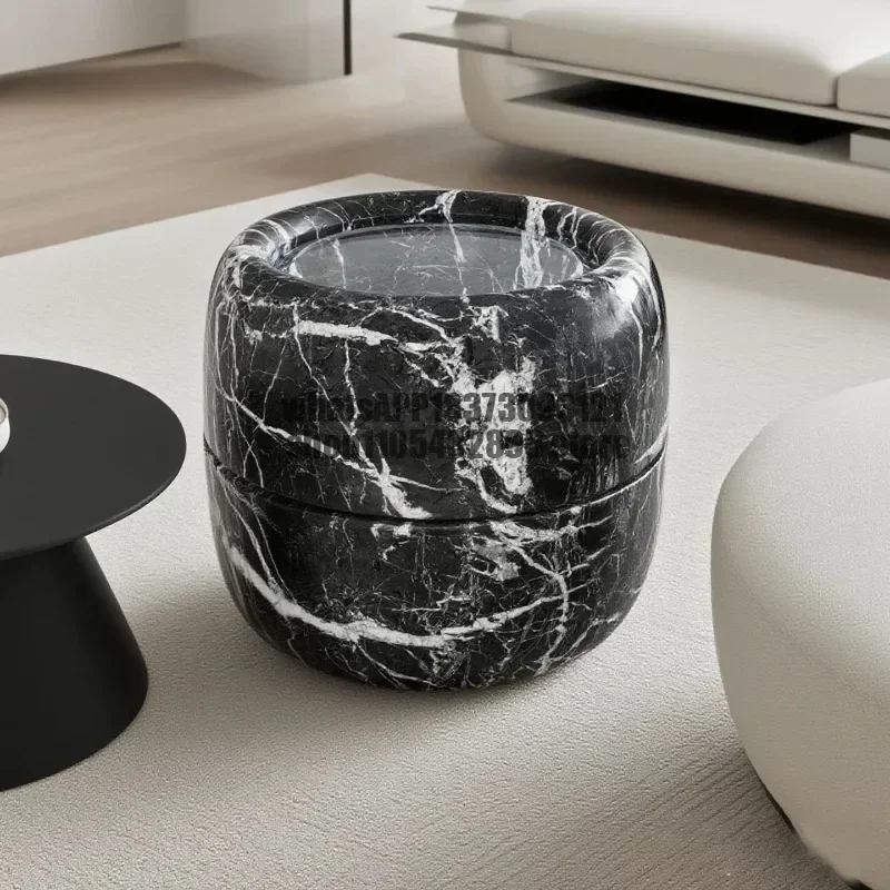 Italian minimalist natural marble round edge table movable living room small round corner table design sense can be customized
