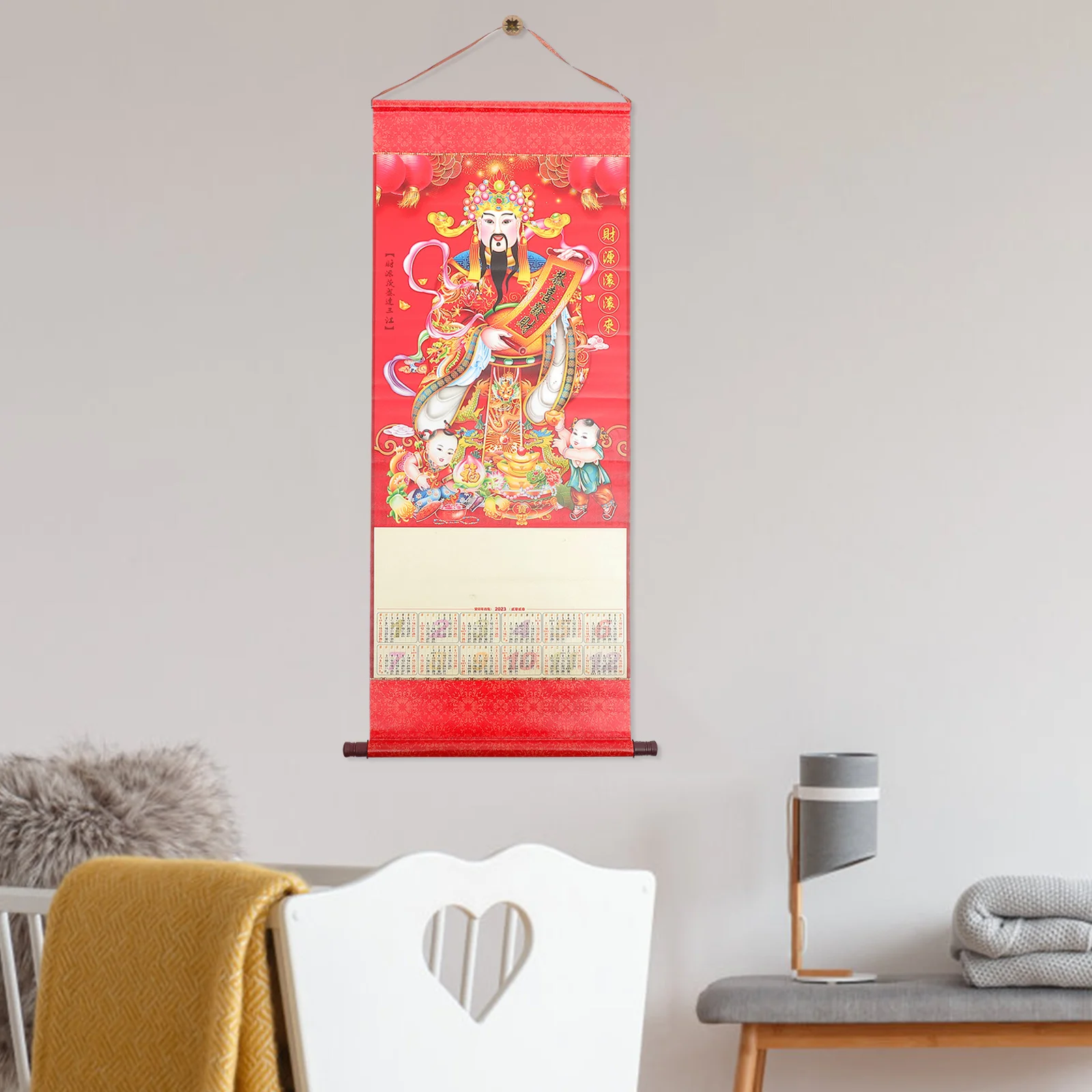 Kalender Dinding Tradisional Tiongkok Tahun Kelinci 2023 Dekorasi Gantung Mudah Dibaca dengan Kotak-kotak Hadiah Tahun Baru Kalender Gantung