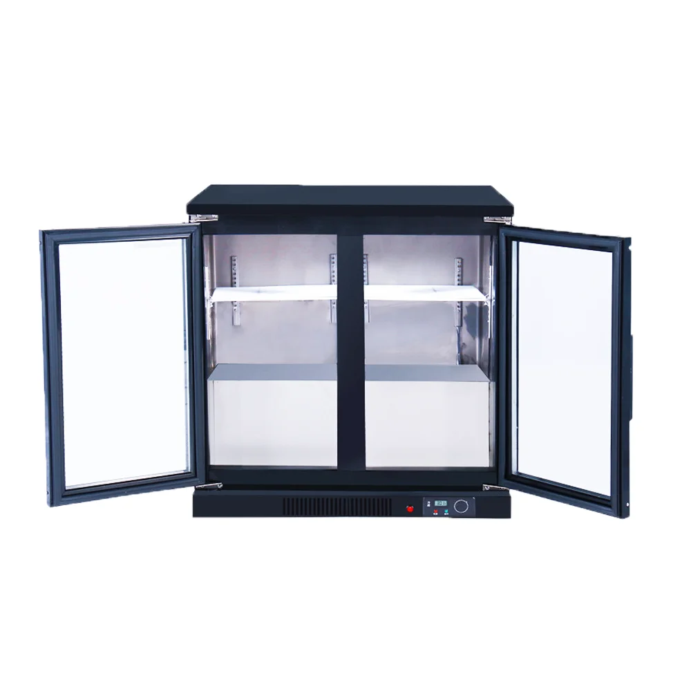 Double 2 Glass Doors Under Counter Back bar Beverage Fridge Upright Beer Display Cooler 185L