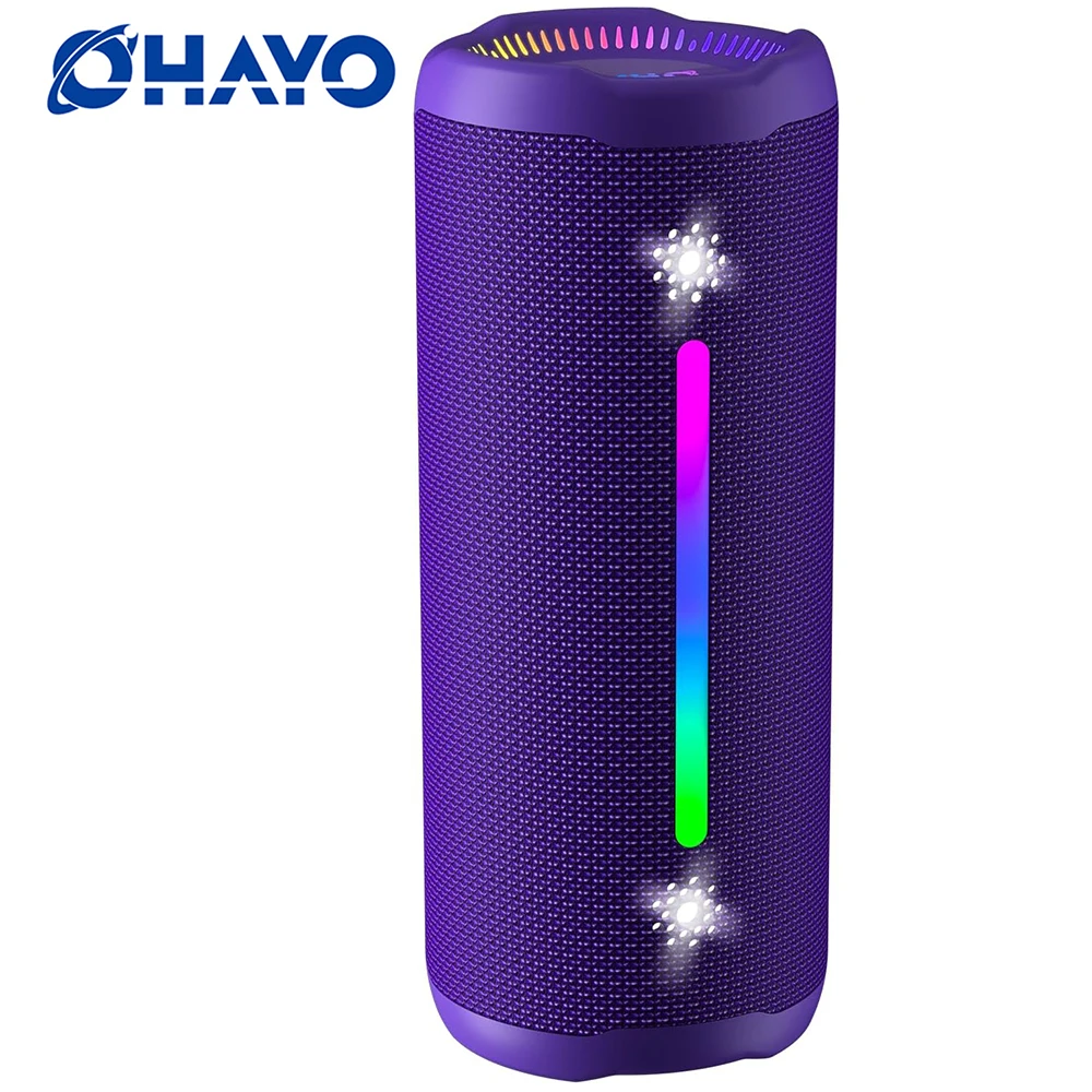 OHAYO Altavoz Bluetooth portátil para exteriores con luces de fiesta RGB, sonido potente IPX7 altavoces inalámbricos impermeables Bluetooth 5,3