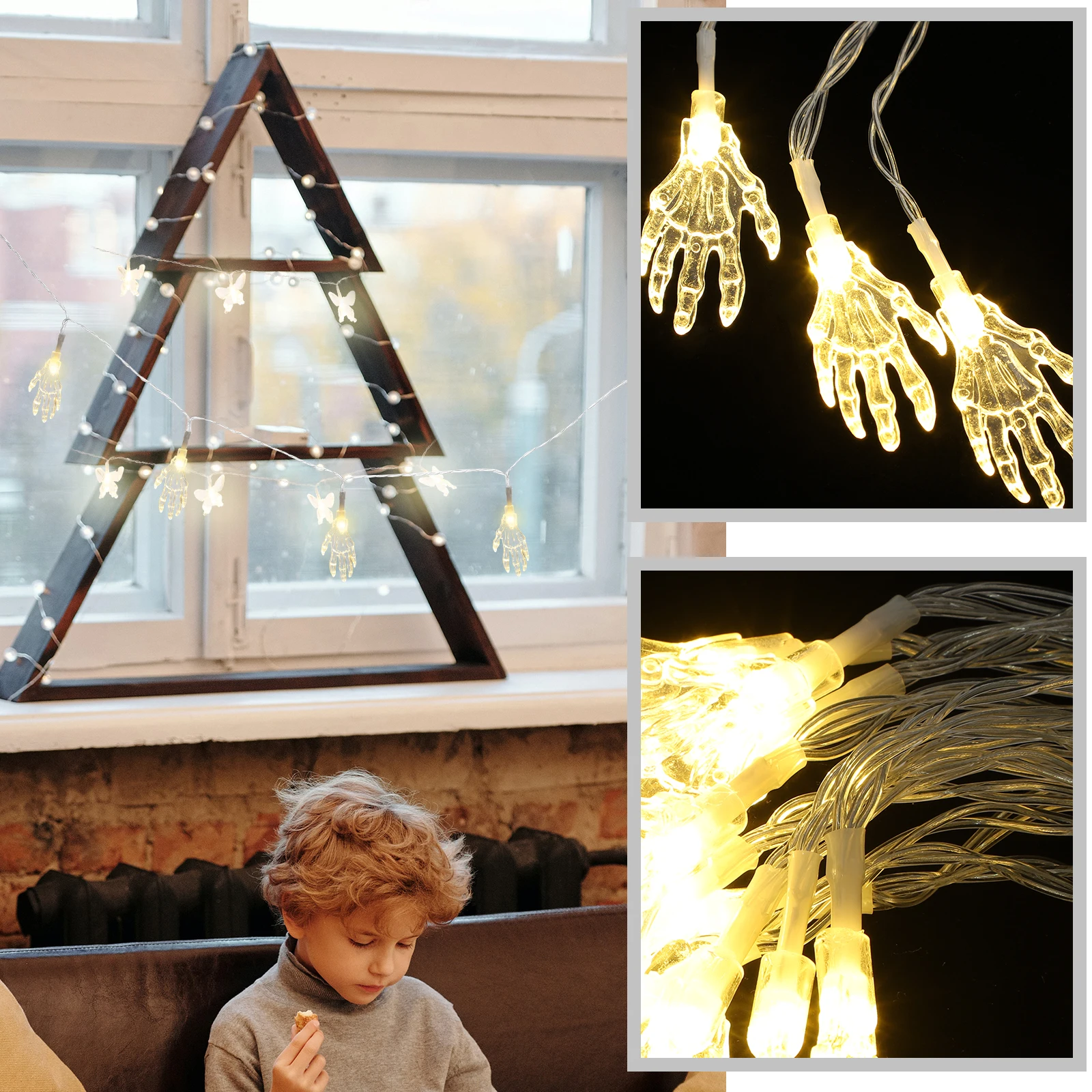 

3 Meters 20 Led Halloween Skull Hand String Lights Party Decoration Indoor Outdoor Operated Horror Theme Haunted House