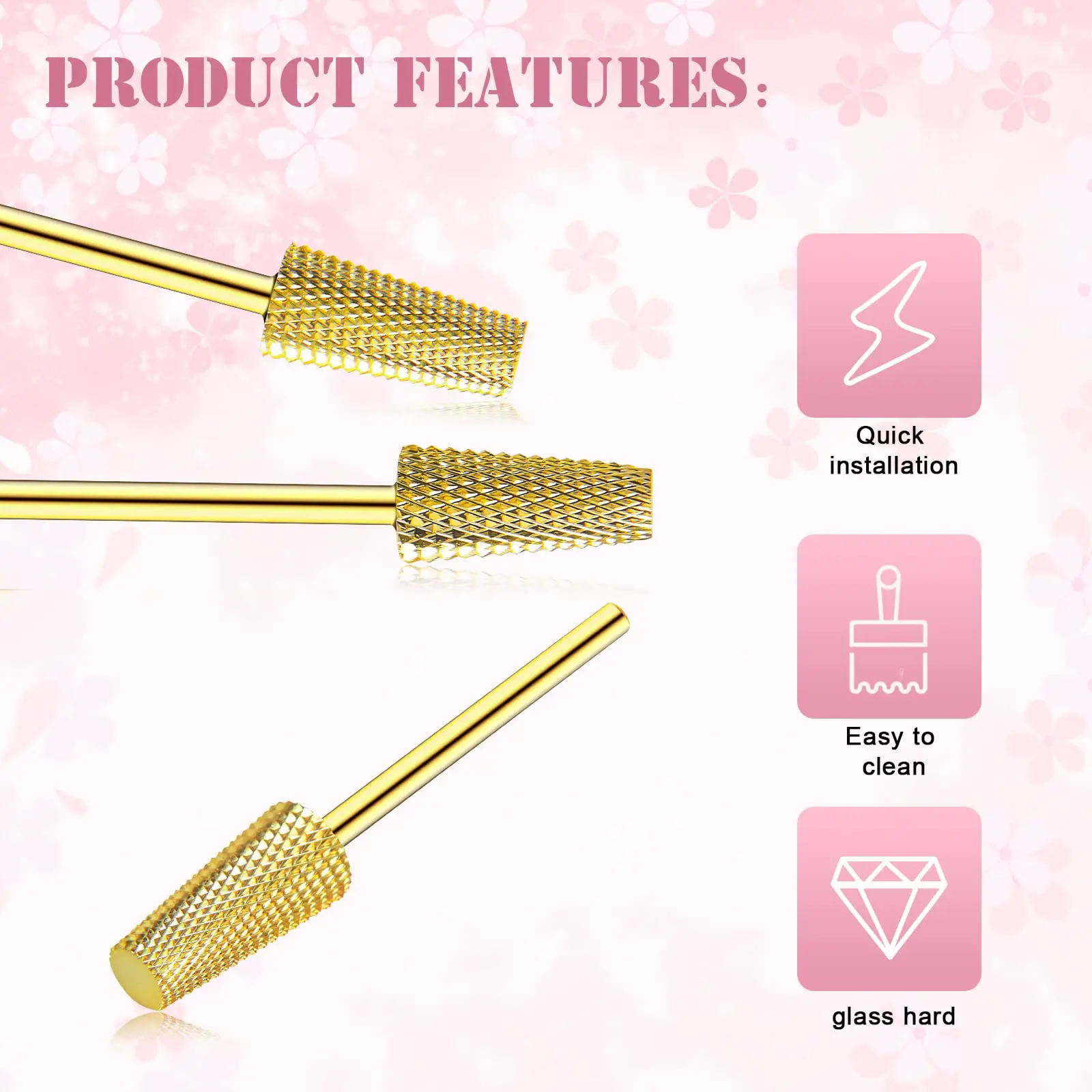 

3/32" Carbide Nail Drill Bits For Acrylic Nails Bit Cuticle Cleaner Manicure(GOLD) Grit XF/F/M