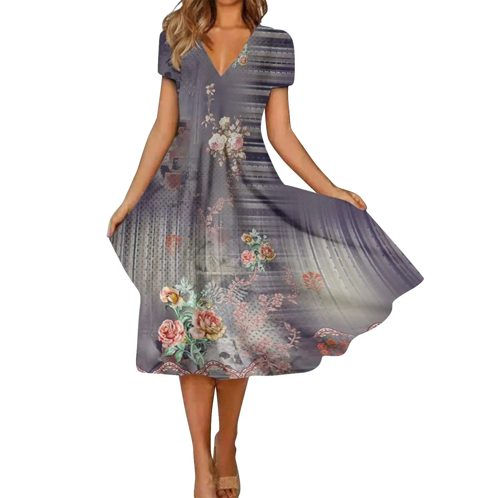 

2025 Four Seasons New Fashionable Trendy Casual Comfortable Design Elegant, Simple, Lightweight, Breathable V-neck Dress