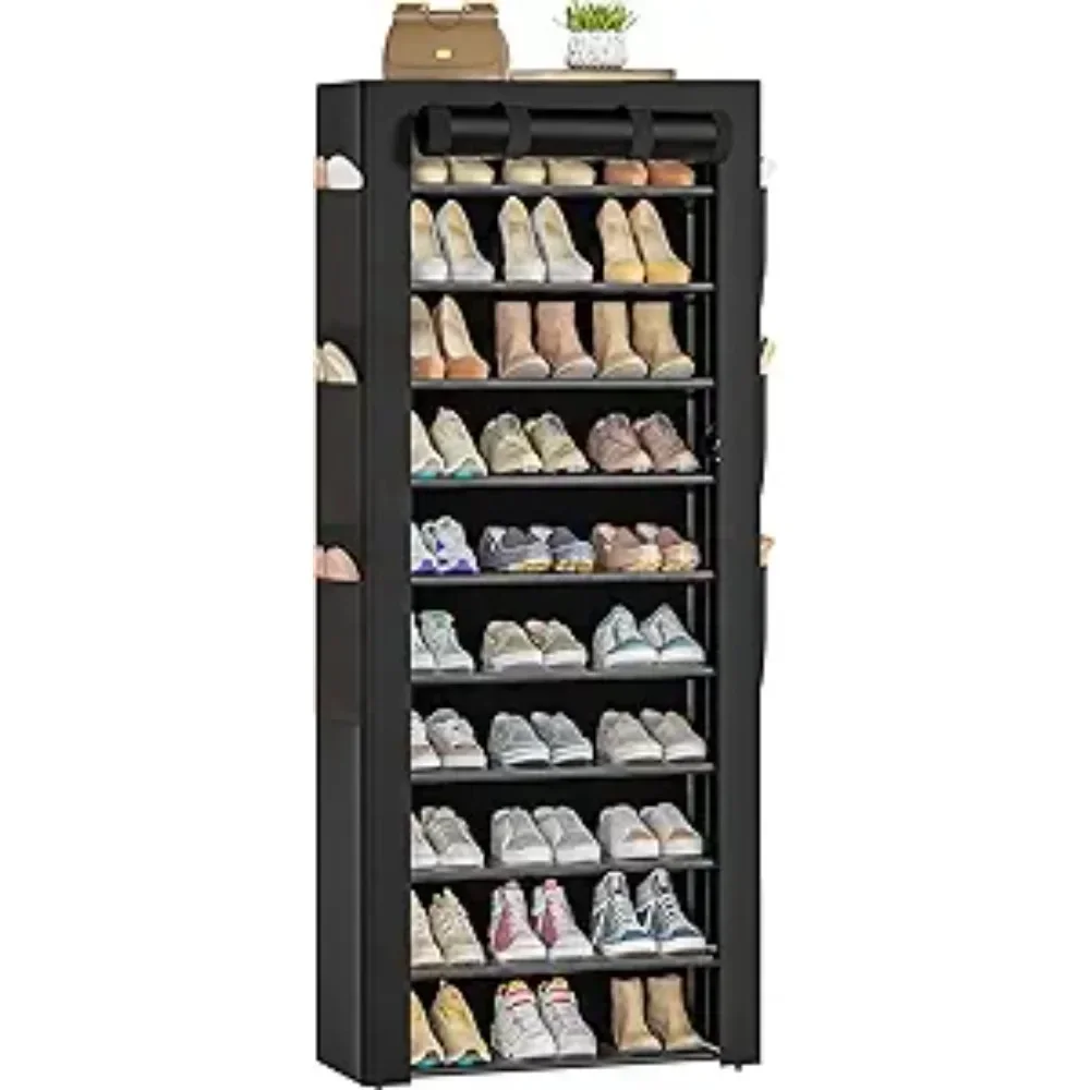 Large Shoe Rack, Black, 6 Side Pockets, 23.6