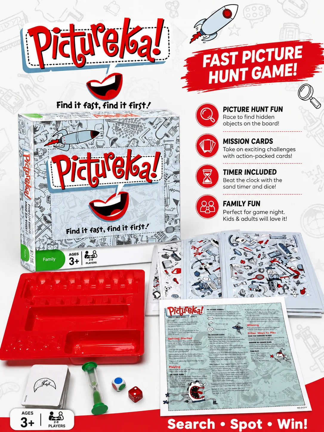Pictureka Board Game Fast Finding Family Card Game Visual Search Party Game Educational Toy for Kids Ages 3+ English
