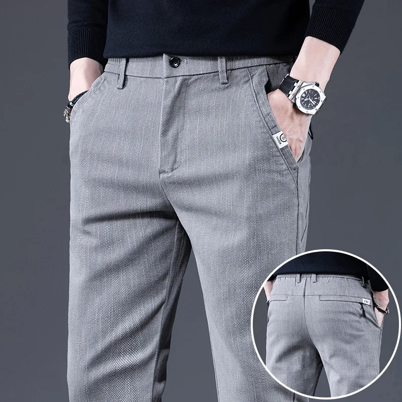 

4 Colors Autumn New Classic Men's Fashion Casual Pants Business Slim Elastic Little Feet Trousers Male Gray Black Blue