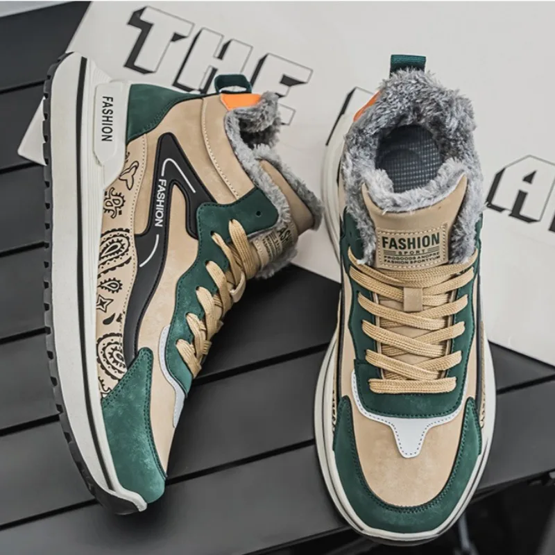 Winter Men's Shoes Thickened Plush Warm Snow Boots Winter High-top Cotton Shoes Lace Up Ankle Boots Velvet Warm Sneakers for Men