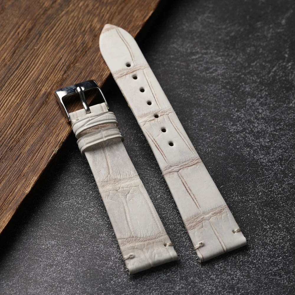 Handmade Crocodile Strap 18 19 20 22MM Grey White Crocodile Watchband Quick Release Soft Leather Bracelet Men Bracelet