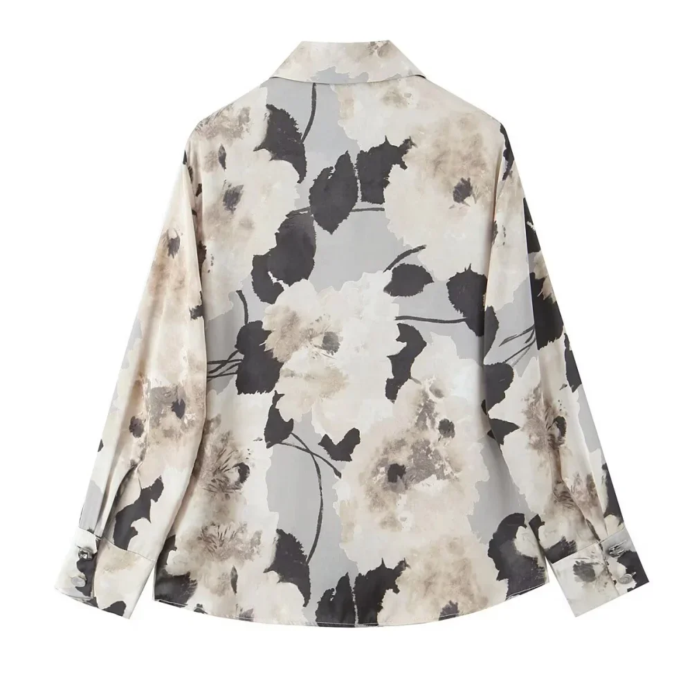 2025 nouveau haut ample pour femmes avec col manches longues bouton imprimé printemps et été nouvelle chemise de mode
