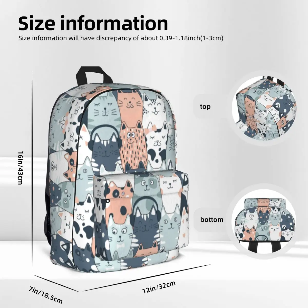 Fun Cat Pattern Backpack Pet Feline Doodle Student Unisex Polyester University Backpacks Aesthetic High School Bags Rucksack