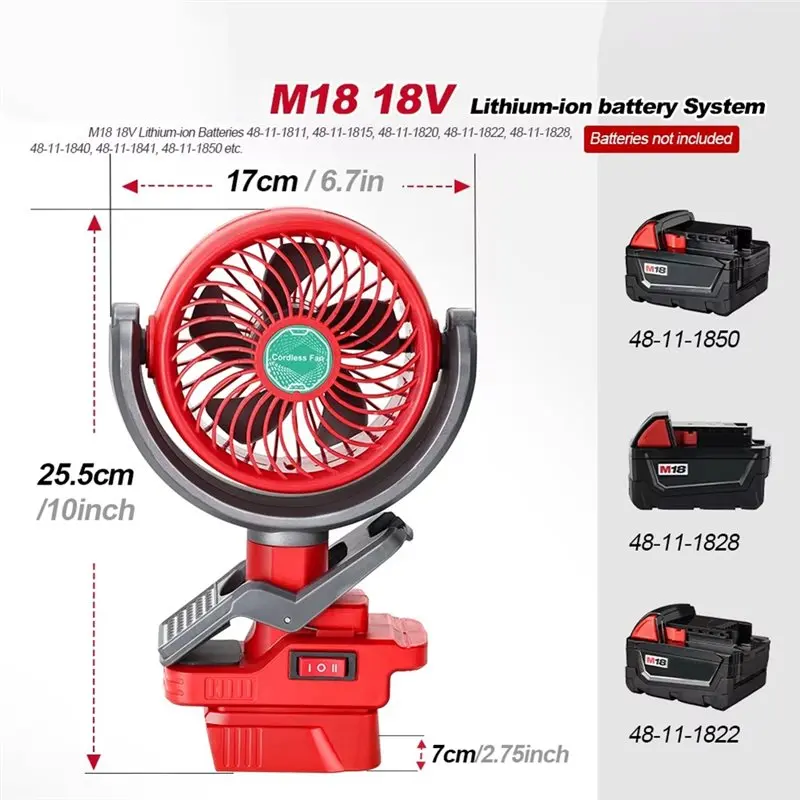 [HOT!A24R】 Cooling Fan For Car, Home Outdoor,Camping Portable Clip Fan For 18V Battery, Battery Powered Cordless Fan