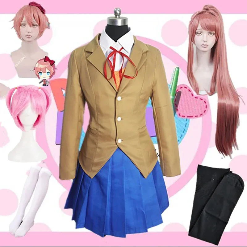 

Doki Doki Literature Club Monika Sayori Yuri Natsuki Cosplay Costume School Uniform Game Costume