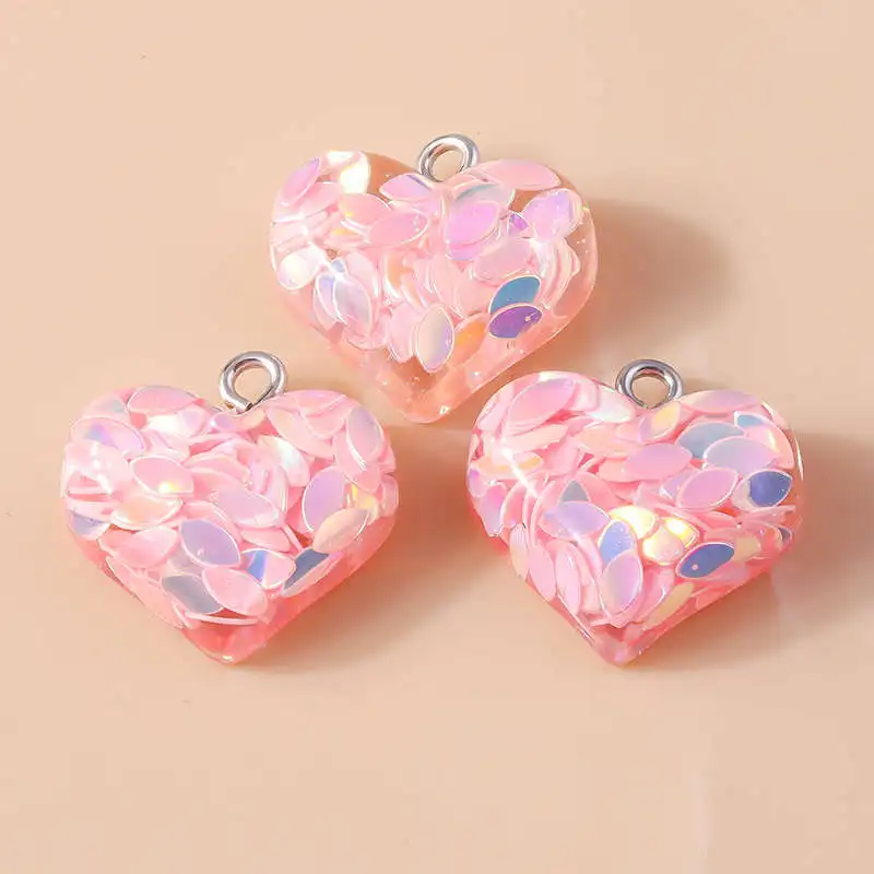 10pcs 18*19mm Resin Sequin Love Heart Charms Pendants for DIY Necklace Earrings Bracelet Jewelry Accessories Supplies