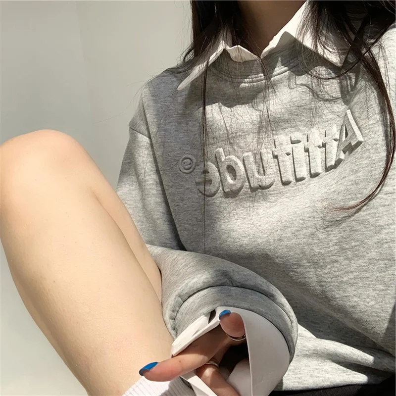 Spring Letter Sweatshirts Women Short Style Simple Sweet Korean Fashion Ins All-match Long Sleeve No Hat Hoodie Feminine Clothes