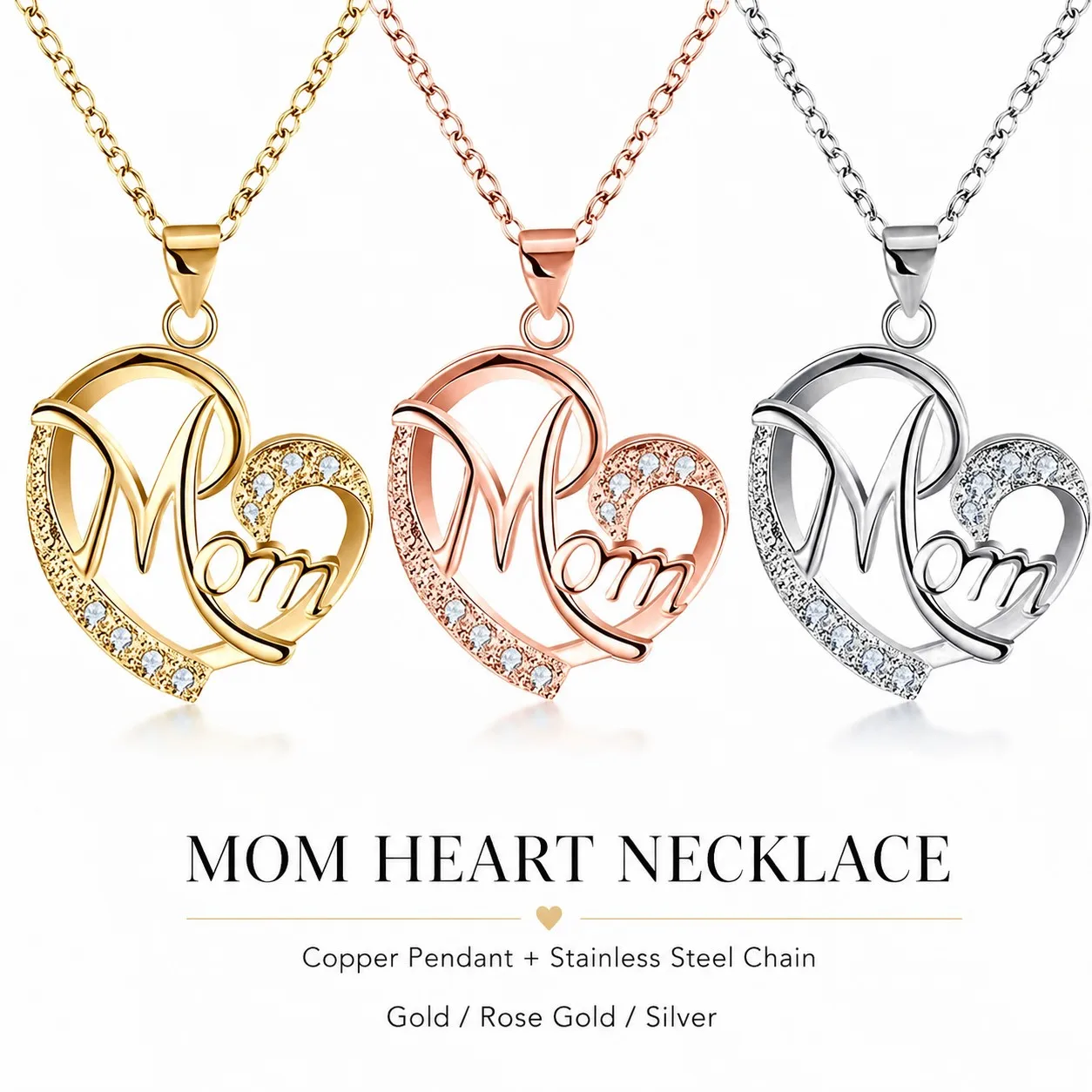 Heart Romantic Mom Pendant Necklaces For Women Stainless Steel Chain Mother Birthday Valentine Christmas Gifts Wedding Jewelry