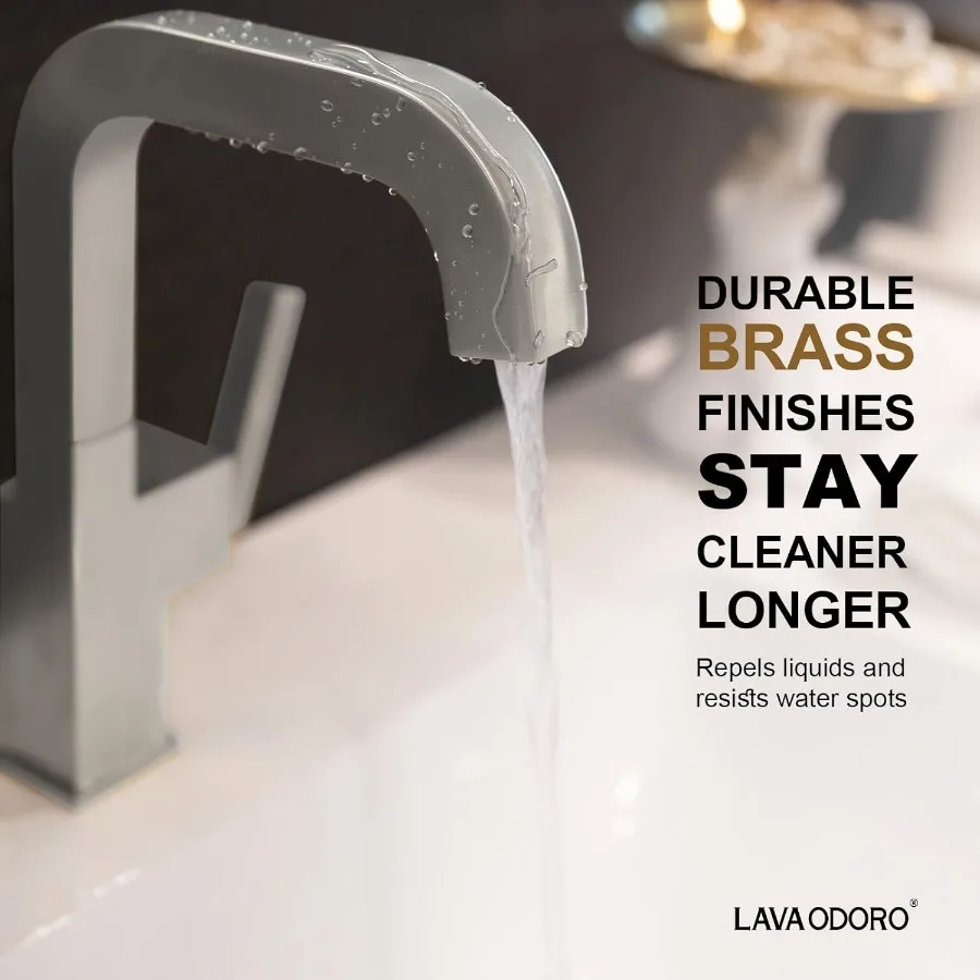 Torneira de banheiro de níquel escovado para banheiros modernos: design de um furo com alça única com bico giratório e conjunto de drenagem popup