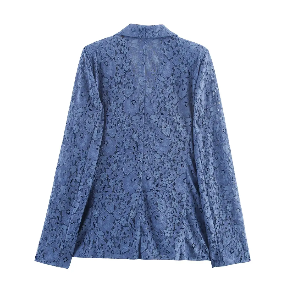 女性ブルーレースブレザーエレガントなシングルボタンディープ V ネックコートスーツジャケット