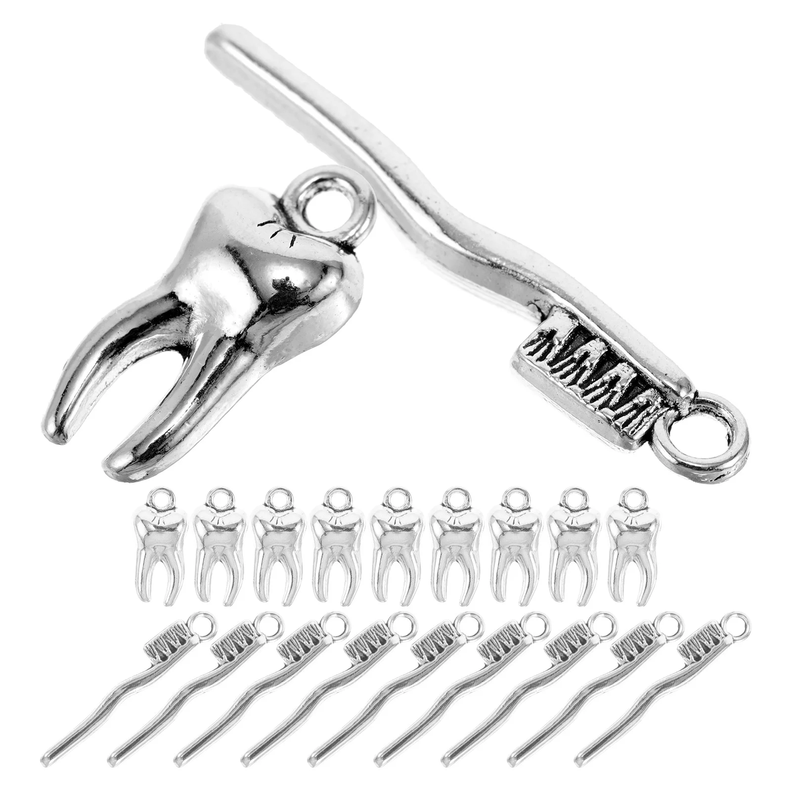 20 Pcs Tooth Pendant Toothbrush Necklaces Charms for Women Silver DIY Accessories