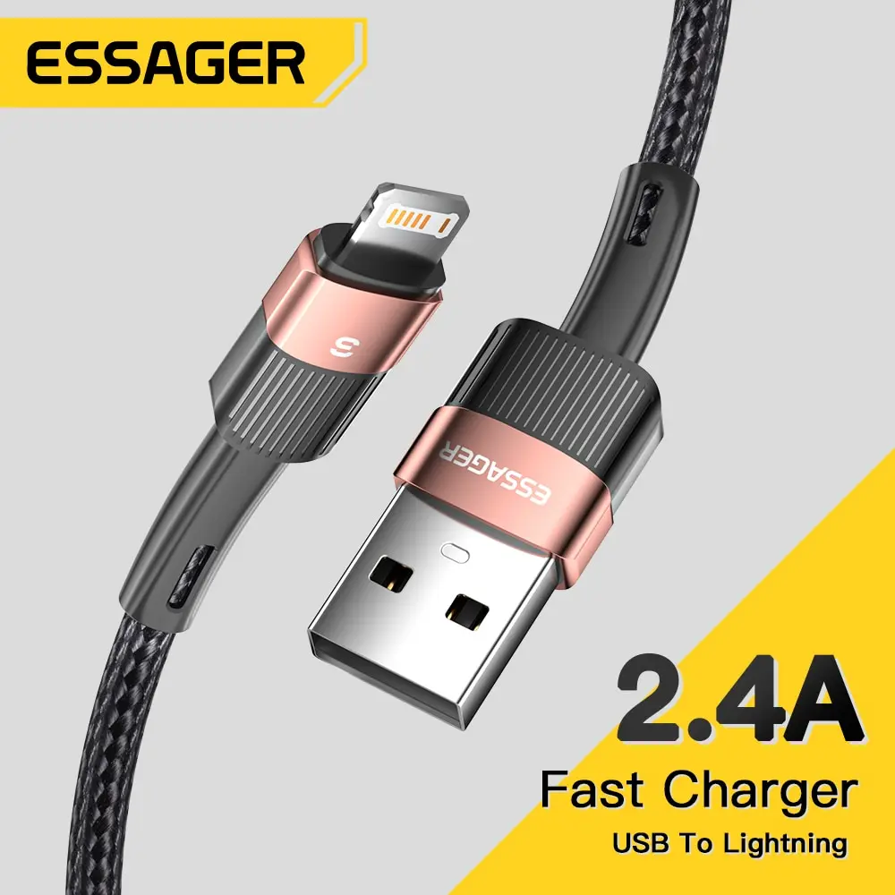 Essager Szybkie ładowanie dla iPhone'a Kabel USB 11 12 13 Pro Max Mini Xs Xr X SE 8 7 6 Plus 6s 5 5s 2.4A Przewód do ładowarki iPhone'a
