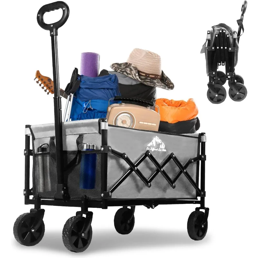 

Collapsible Wagon 352LBS Capacity Foldable Large Carts Heavy Duty Outdoor Folding Cart with All-Terrain Wheels Utility Garden B